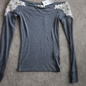 NEW Hollister Lace Gray off the shoulder top Small